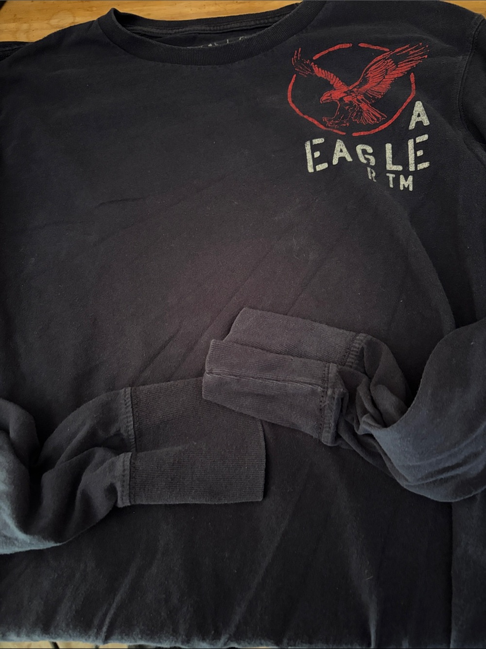 American Eagle Outfitters Black Long Sleeve Tee with Red Eagle Graphic